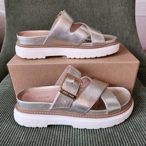 Cole Haan Fraya metallic leather lug-sole sandals - soft gold Size 6